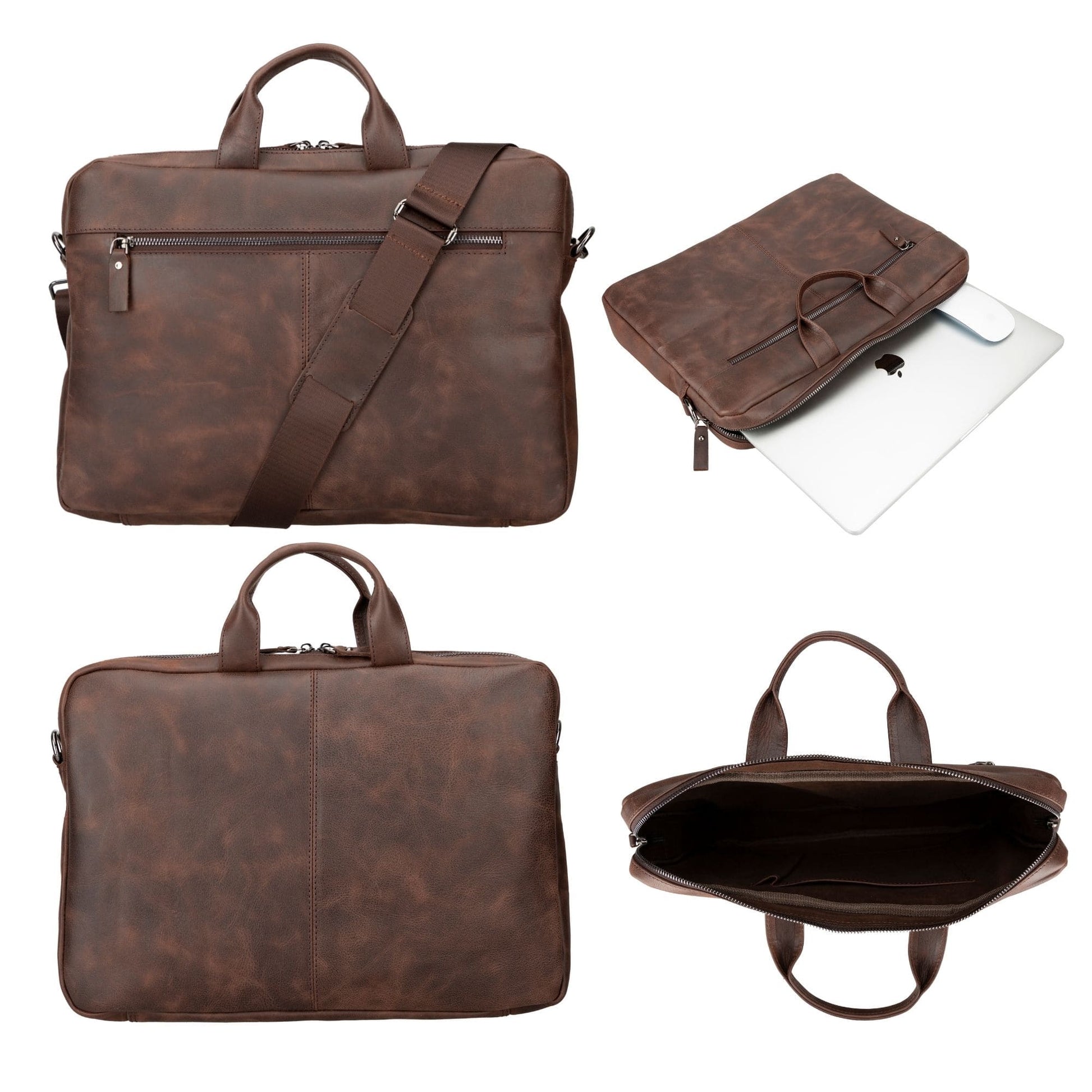 MacBook Genuine Leather Bag in various colors and styles, featuring spacious compartments, RFID protection, and a sleek design suitable for carrying MacBook and other essentials.