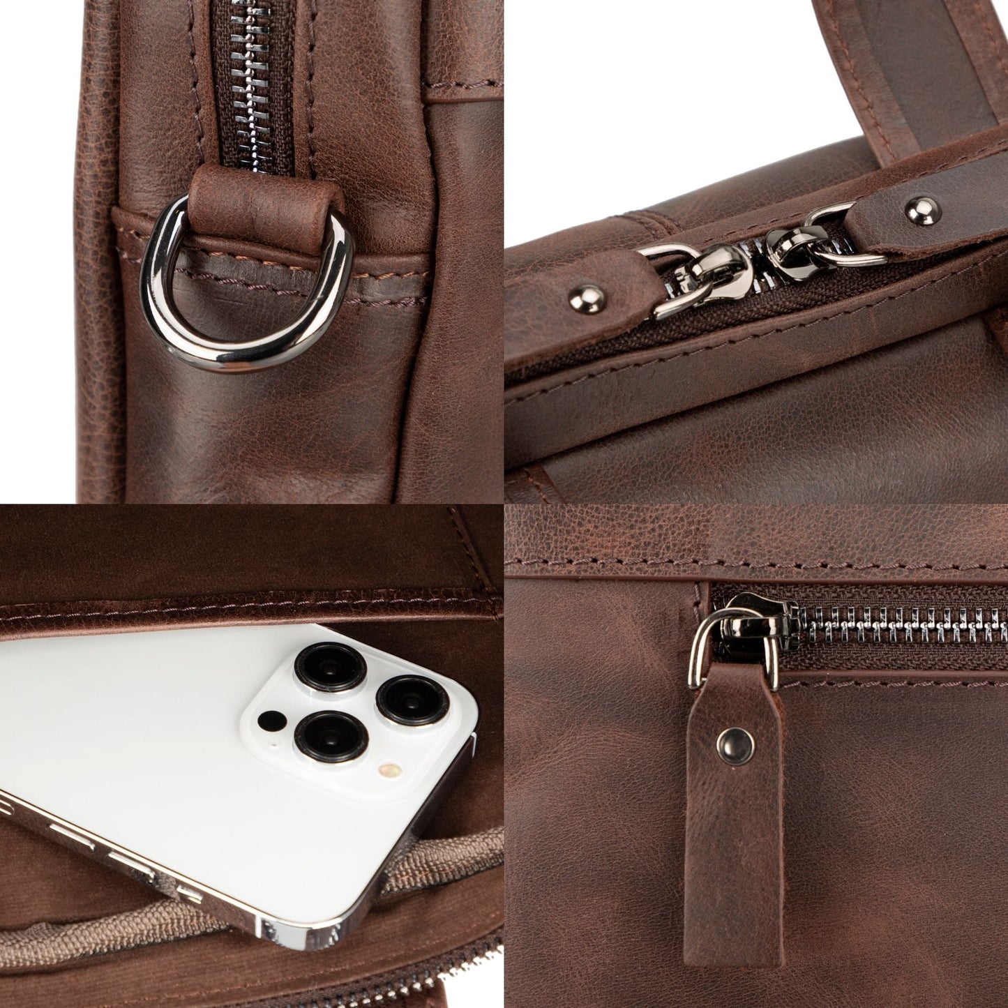 MacBook Genuine Leather Bag in various colors and styles, featuring spacious compartments, RFID protection, and a sleek design suitable for carrying MacBook and other essentials.