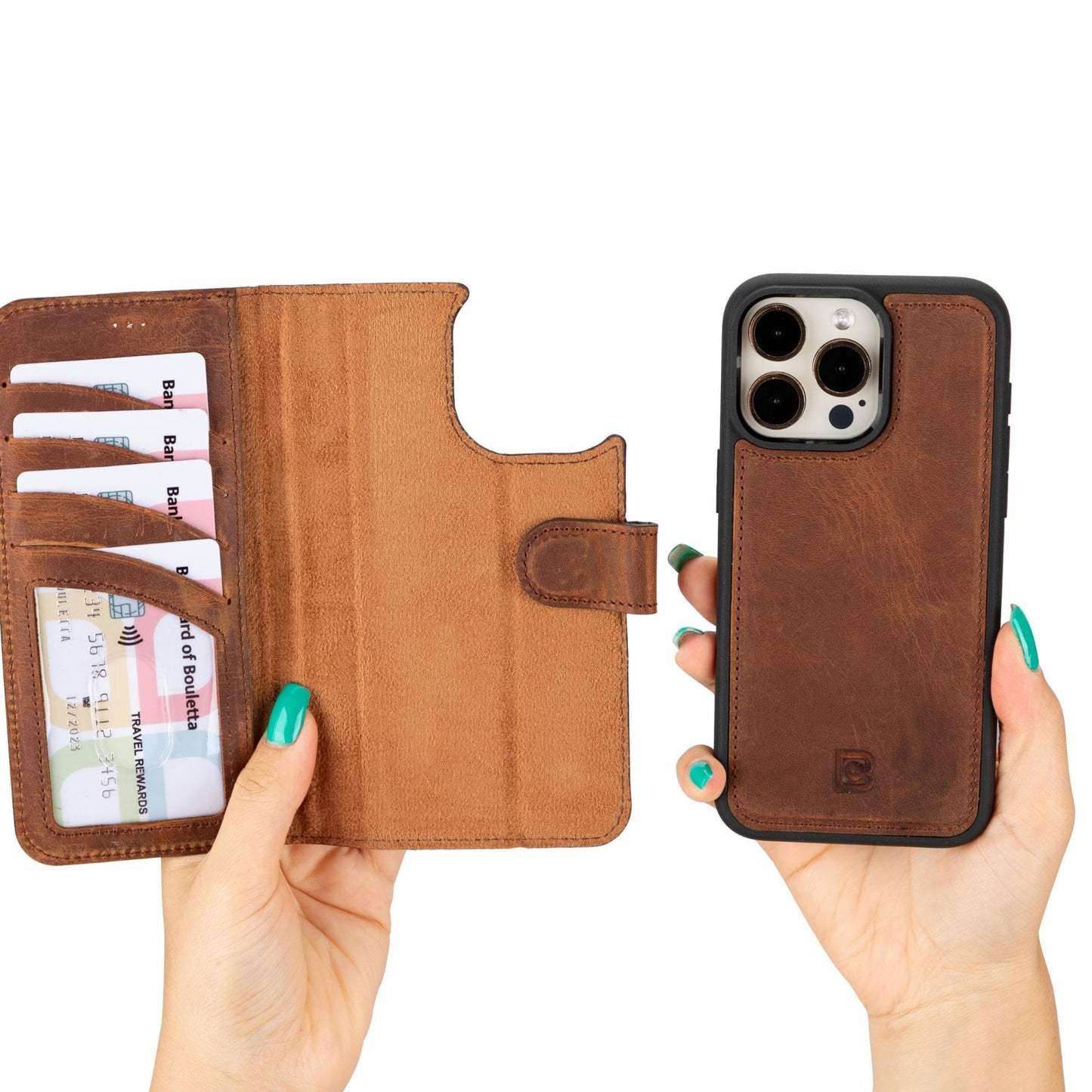 Versatile iPhone 15 Series Leather Wallet Case: Premium, MagSafe-Compatible, offering style and protection for iPhone 15, 15 Pro, 15 Pro Max, and 15 Plus models.