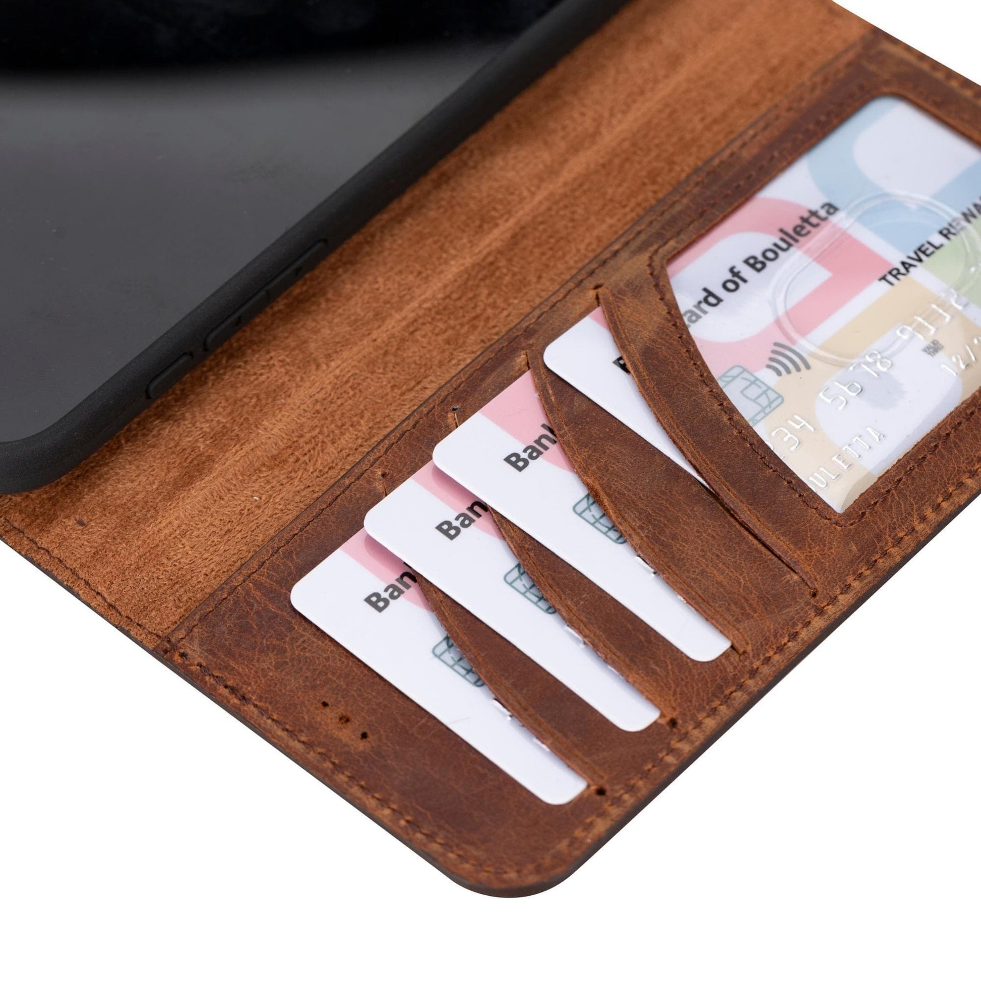 Versatile iPhone 15 Series Leather Wallet Case: Premium, MagSafe-Compatible, offering style and protection for iPhone 15, 15 Pro, 15 Pro Max, and 15 Plus models.