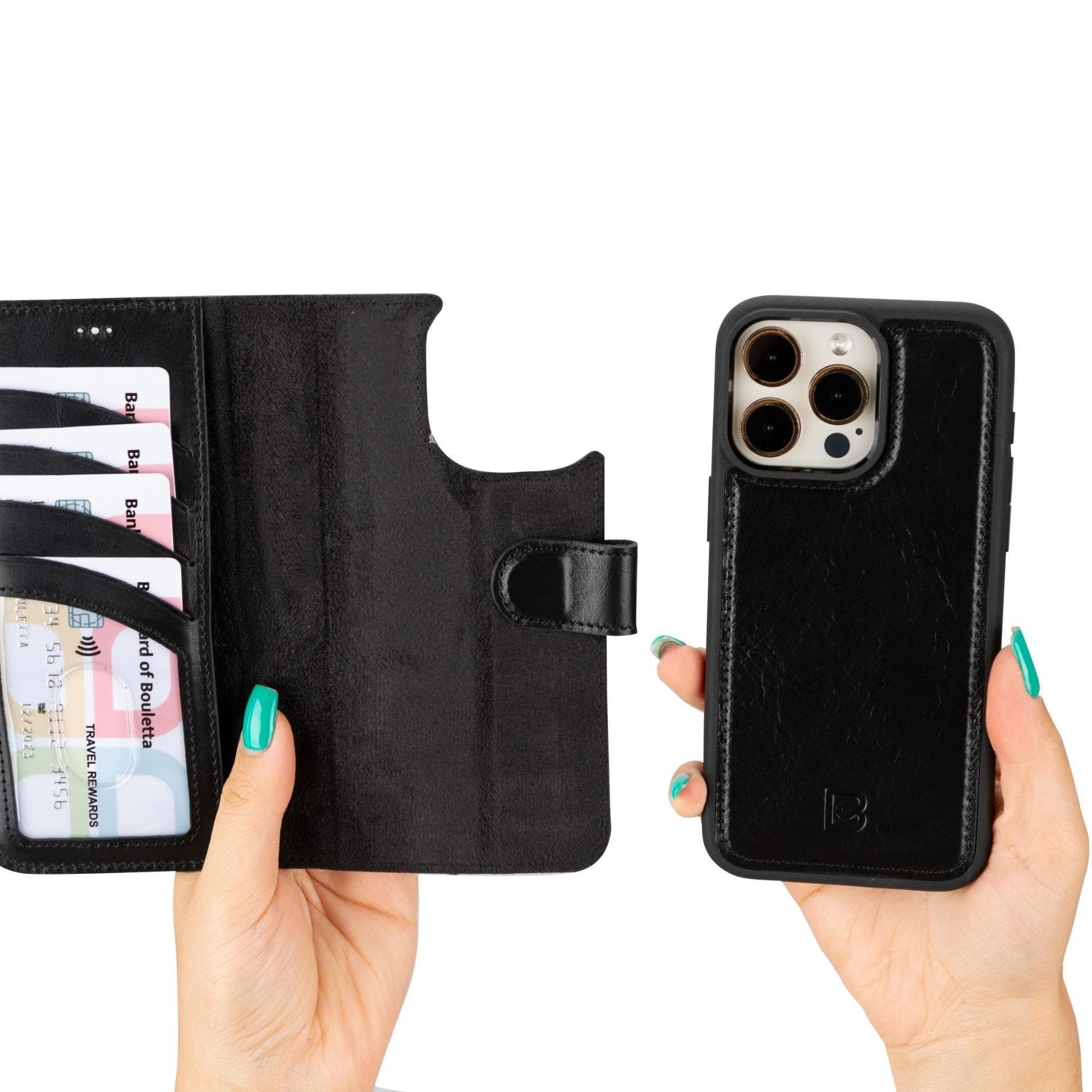 Versatile iPhone 15 Series Leather Wallet Case: Premium, MagSafe-Compatible, offering style and protection for iPhone 15, 15 Pro, 15 Pro Max, and 15 Plus models.