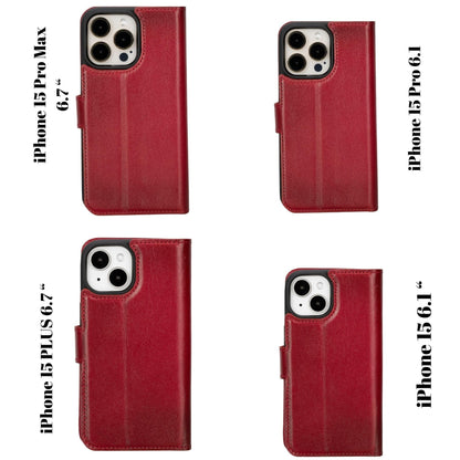 Versatile iPhone 15 Series Leather Wallet Case: Premium, MagSafe-Compatible, offering style and protection for iPhone 15, 15 Pro, 15 Pro Max, and 15 Plus models.