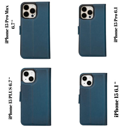 Versatile iPhone 15 Series Leather Wallet Case: Premium, MagSafe-Compatible, offering style and protection for iPhone 15, 15 Pro, 15 Pro Max, and 15 Plus models.